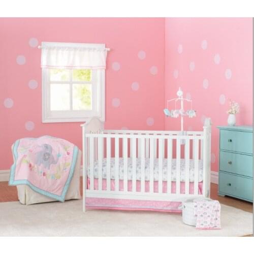 7PCS Crib Baby Bedding Set Baby Nursery Embroidered Cot Ropa de Cama Crib Bumper,include(4bumpers+duvet+bed cover+bed skirt)