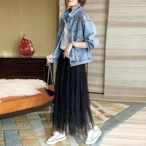 Paillette Heavy Craftsmanship Short Women Jean Jackets Spring Autumn Fashion Bling High Quality Loose Ladies Denim Coats Tops