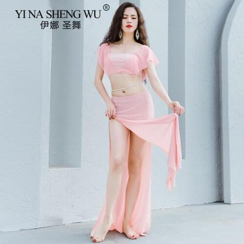 Belly Dance Set Mesh Top Split Long Skirt Eastern Practice Clothes Suit Female Adult Elegant Profession Performance Clothing New