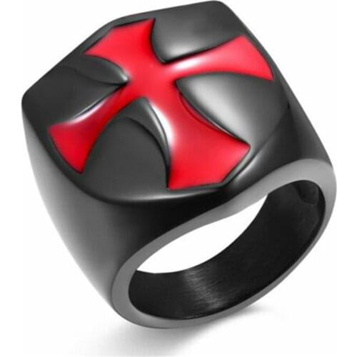 Crusader Cross Shield Masonic Knights Templar Ring Black Stainless Steel Size 7-15