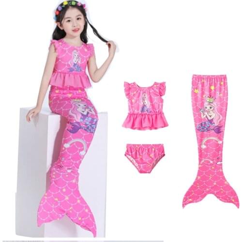 2021Girls Swimmable Mermaid Tail Swimsuit Swimwear Set Kids Little Mermaid Tail For Swimming Bathing Suit Girls Beach Clothes