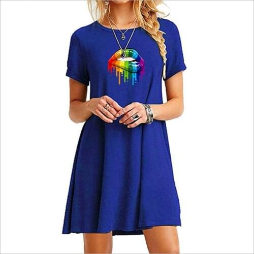 Summer Womens Casual Dress 2021 New Ladies Dresses Lips Printing Comfortable T-Shirt Dress Loose Beach Dress Plus Size Female
