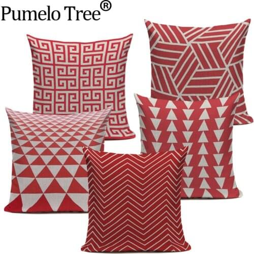 Linen Pillow Cover Cushion Cover Coral Red Pink Abstract Geometric Azect Home Decorative Pillow Case 45x45cm Dropshipping Custom