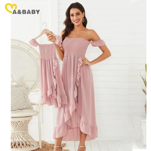Ma&Baby Mom Daughter Summer Dress Family Matching Ruffles Off Shoulder Dresses Family Look DD15