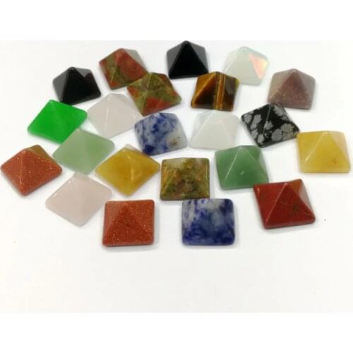 Fashion 50pcs 14MM square pyramid cab cabochons mixed natural stone beads for Jewelry making Earring Pendant accessories No hole