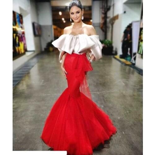 Fashion 2 Colors Mermaid Prom Dresses Off The Shoulder abendkleider Elegant Evening Dress Ruffles Formal Women robes de soiree