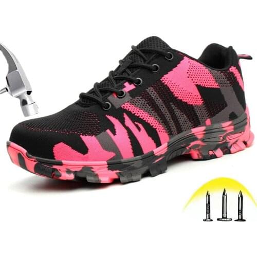 Indestructible Safety Shoes For Women Work Summer Steel Toe Cap Breathable Camouflage Work Sneakers Unisex Rubber Boots Footwear