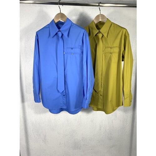 New ladies fashion 2021 long sleeve sexy casual solid color tie shirt 1117