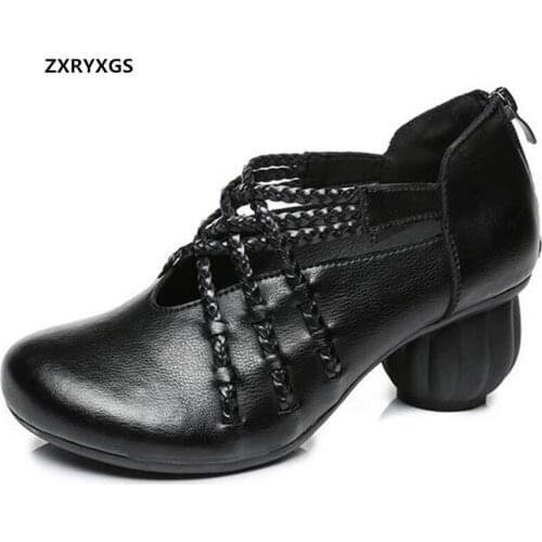 2021 Newest Classic Genuine Leather Shoes Fashion Elegant High Heel Shoes Round Toe Back Zipper Comfortable Female Shoes Trend