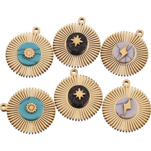 NEW 5pcs Lot Stainless Steel Natural Stone Flower Designer Charms dangles Pendant for Bracelet EarringS Necklace Jewelry Making