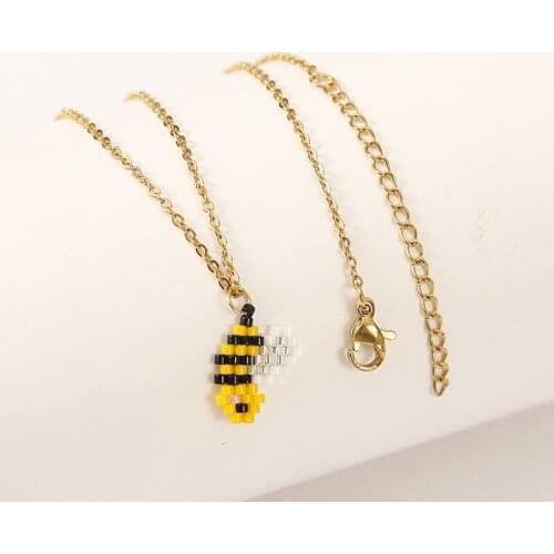 Cute Small Bee Miyuki Handmade Glass Beaded Necklace Pendant For Women Stainless Steel Gold Chain Necklace Party Jewelry Gifts
