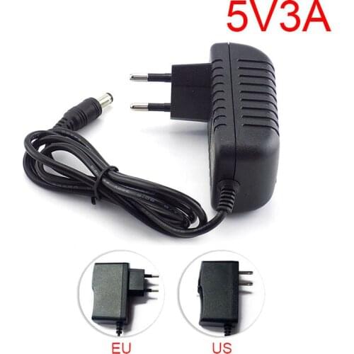 AC to DC 5V 3A 3000mA Power Adapter supply EU US Plug 100V-240V Converter wall charger 5.5mm x2.5mm For LED Strip light TV Box