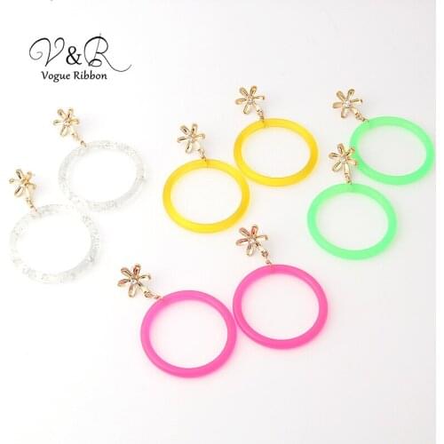 Post Drop Earring Metal Flower With Rhinestone Stamen And Acetate Hoop Earr Fashion Jewelry