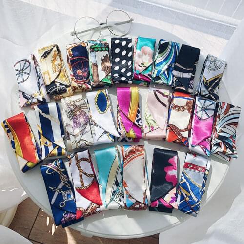 95*5 Cm Small Silk Scarf Headband for Women 2020 Print Handle Bag Scarf for Ladies Ribbons Tied Hair Streamer Long Skinny Scarf