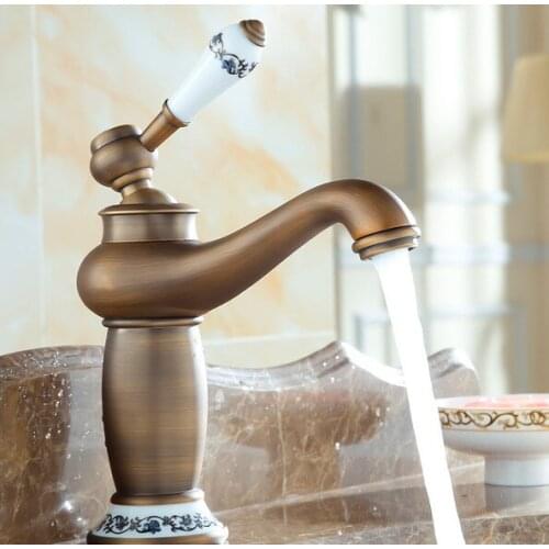 Contemporary Concise with ceramic Bathroom Faucet Antique bronze finish Brass Basin Sink Faucet Mixer Single Handle water tap