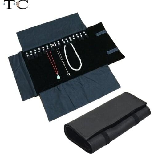 Black Leather 55*29cm Portable Storage Bag Jewelry Holder Necklace Pendant Pouch Organizer Bag Jewelry Display Bags