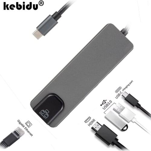 Kebidu USB Type C Hub HDMI 4K USB C Hub to Gigabit Ethernet Rj45 Lan Adapter High Speed 5 in 1 USB Type C Hub For MacBook