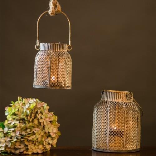 Vintage Candle Holders Lantern Metal Hanging Metal Retro Candle Holders Iron House Portavelas Home Decor Garden Wedding AD50CH