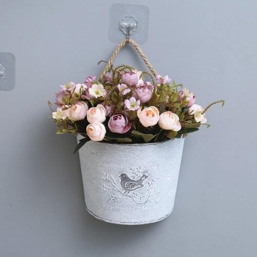 Vintage Metal Flower Vase Rustic French Style Wall Mounted Flower Pot for Home Decoration