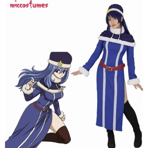 Fairy Tail Juvia Lockser Cosplay Costume Woman Halloween Blue Outfit Dress