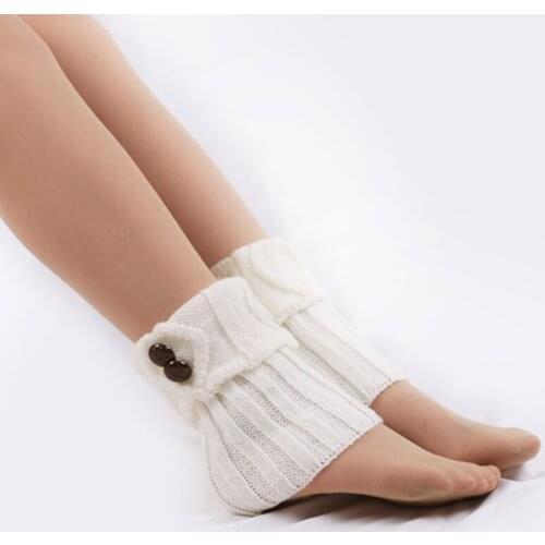 1 Pair Female Short Buttons Leg Warmers Winter Autumn Crochet Cable Knitted Warm Boot Cuffs Solid Color Elastic Gaiters Socks To