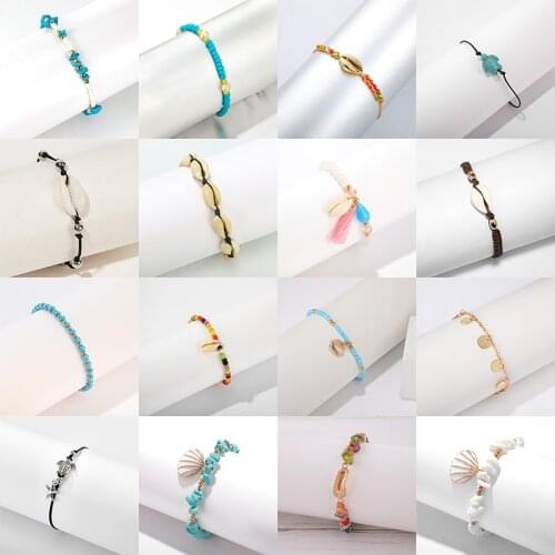 Docona 19 style Simple Pearl Shell Starfish Tortoise Anklet for Women Boho Colorful Beads Stone Pineapple Anklets Beach Jewelry