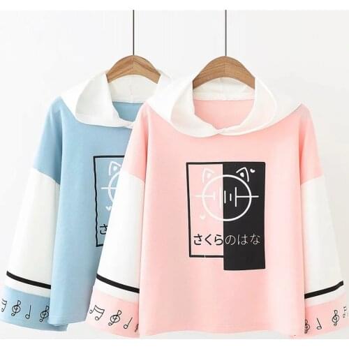 Women Pullover Hoodies For Teen Girls Cat Cropped Sweatshirt Children Outwear Anime Hoody Summer Hooded Teenager Casual Shirts