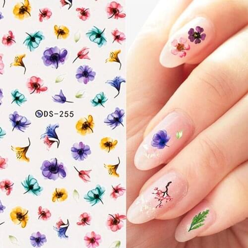 1/2 Sheets Flower 3D Nail Art Transfer Stickers Decals Manicure Decoration Tips Mixed Styles Colorful Floral Nail Art Decor