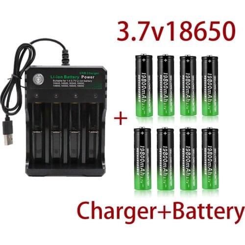 100% New 18650 battery 3.7V 19800mAh rechargeable liion battery for Led flashlight battery 18650 battery Wholesale + charger