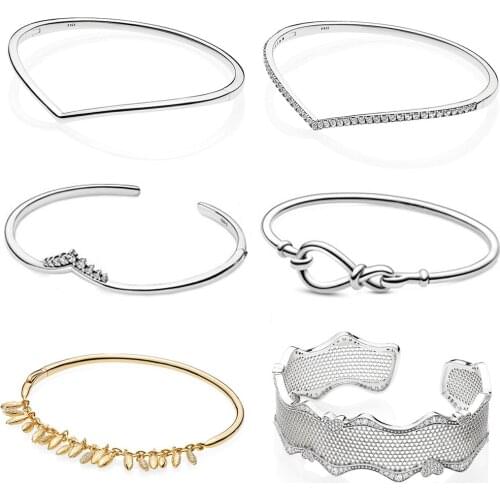 2020 NEW 100% 925 Sterling Silver Shimmering Wish Infinity Knot Love Bangle Fit DIY Charm Women Original Fashion Jewelry Gift