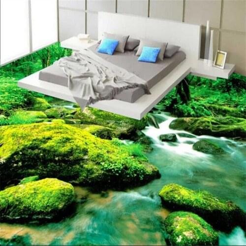 Beibehang Green forest stream water dream 3D bathroom bedroom floor custom large fresco pvc wearable film papel de parede