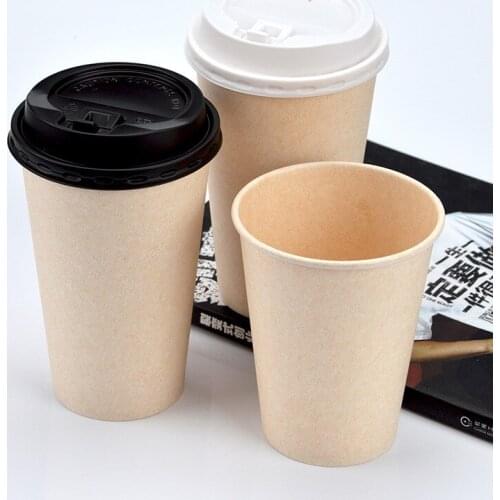 50pcs Simple pure color disposbale coffe cup single layer thick hot drink milk tea paper cup takeaway packages with cover