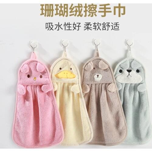 Absorbent Multi Purpose Hanging Type Wipe Hand Towel Cute Cartoon Penguin Coral Velvet Soft Kids Cleaning Towel