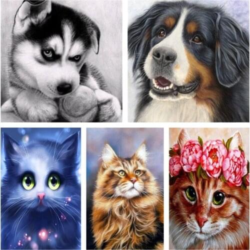 5D DIY Diamond Painting Animal Picture Full Round Drill Diamond Cats and Dogs Polar bear Cross Stitch Embroidery Home Decoration