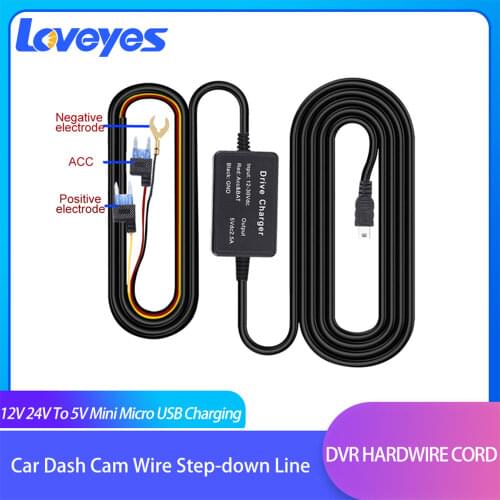 Car Dash Cam Wire 3.5m 5V 2A Step-down Line Mirror DVR Hardwire Cord Video Recorder 12V 24V To 5V Mini Micro USB Charging B004