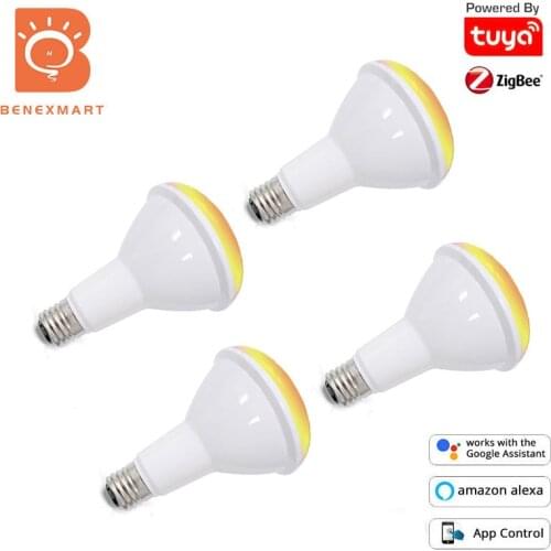 Benexmart 4pcs Bulb Tuya Zigbee 3.0 Smart RGBCW BR30 LED Light Bulb Dimmable E27 Led Lamp 850lm Alexa Google Home Smartthings
