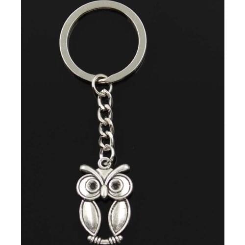 Fashion Big Eyes Owl 30x19mm Pendant 30mm Key Ring Metal Chain Silver Color Men Car Gift Souvenirs Keychain Dropshipping