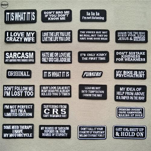 Black White English Alphabet Embroidery Patches for Clothing DIY Stripes Written Words Sticker Clothes Letters Iron on Badges @B