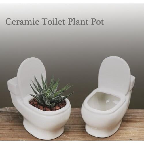White Ceramic Toilet Flower Pot Creative Planter for Succulents Plants Gardening Small Flowerpot Home office decor DIY Design