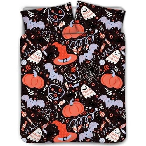 Hot Sale Comfortable Duvet Covers Halloween Bat Ghost Printed Bedroom Quilt Cover and Pillow Case Set Room Bed Sheet Bedding