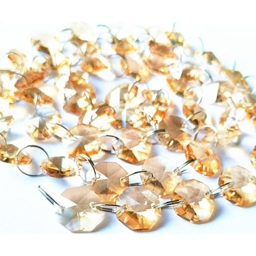 Top Quality 10m Champagne Crystal Chandelier Hanging Parts, Diy 14mm Octagon Beads Garland Strands Wedding Home Decor Supply