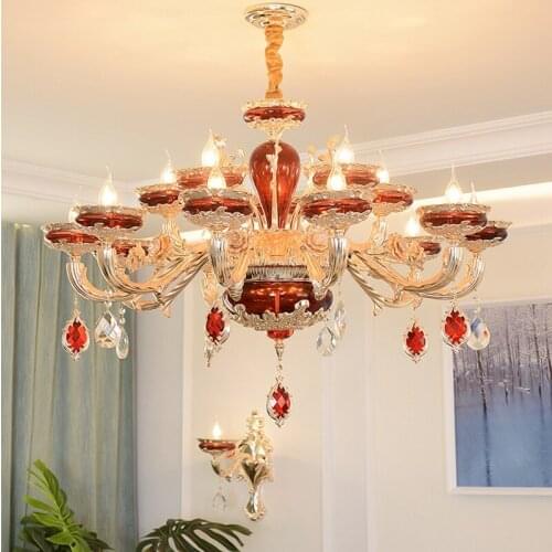 Modern European K9 Crystal Zinc Alloy Rose Golden Red Chandeliers 6/8/10 Lights Dinning Room Crystal Living Room Home Decoration
