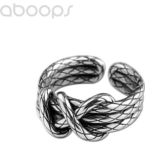 Black 925 Sterling Silver Knot Ring for Men Women,Open and Adjustable,Free Shipping
