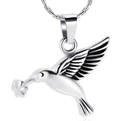 Hummingbird Cremation Jewelry Keepsake Stainless Steel Pet Urn Necklace for Ashes Memorial Pendant