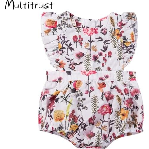 2020 Baby Summer Clothing Newborn Baby Girl Floral Ruffle Jumpsuit Bodysuit Outfits Clothes Sleeveless Sunsuit 0-24M