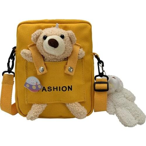 Korean canvas small square bag sweet and cute bear one shoulder diagonal bag student mobile phone bag female coin purse
