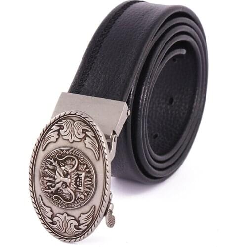 Western cowboy retro faucet round belt buckle zinc alloy PU leather belt casual personality decoration for men and women