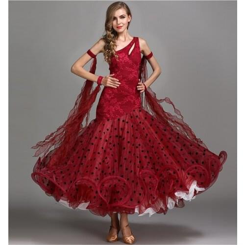 Red Black Fashion Sexy Lace Ballroom Dance Dress For Ballroom Dancing Waltz Tango Spanish Flamenco Dress Standard Ballroom Dress