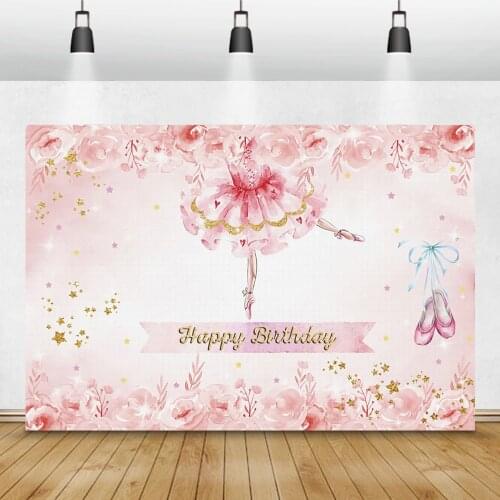 Laeacco Birthday Backgrounds Photography Pink Flowers Stars Ballet Girl Newborn Photo Backdrops Baby Shower Photocall Photozone