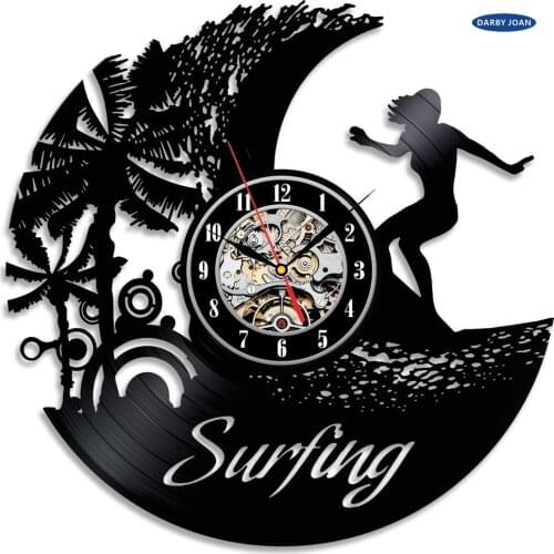 Best Birthday Gift for Surfers Handmade Vinyl Wall Clock saat dial vision